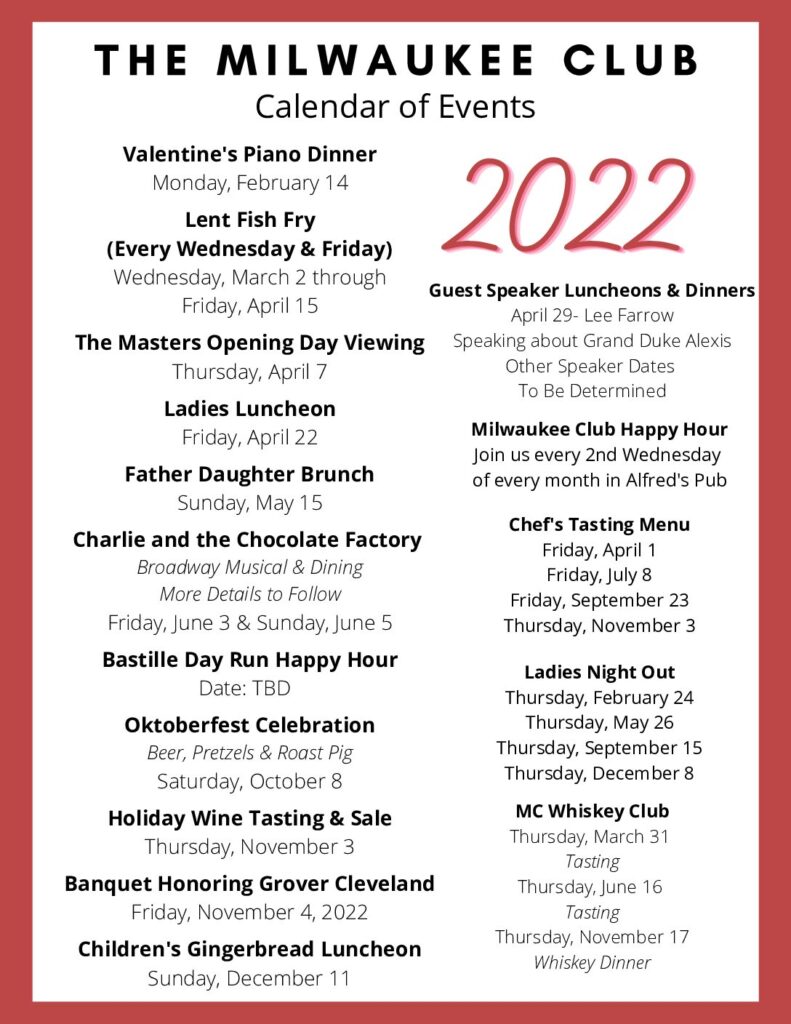 Milwaukee Calendar Of Events 2022 Events – Milwaukee Club